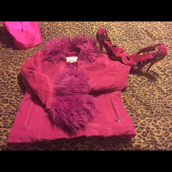 Pink Suede Leather Coat