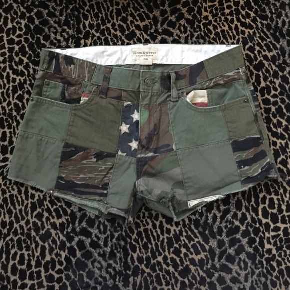 Denim & supply camo with American flag shorts