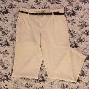 White pants with black belt