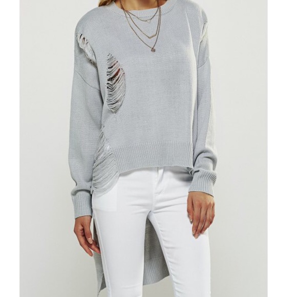 DISTRESSED HIGH LOW SWEATER