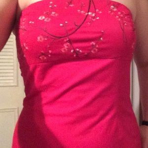 Tee length pink floral dress