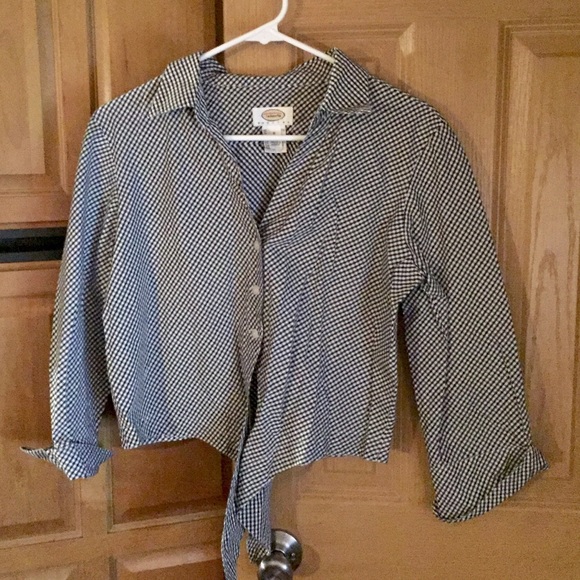 Talbots Plaid Button Down Front Tie Crop Blouse M - Picture 1 of 4
