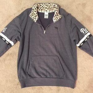 Gray and Cheetah Victoria's Secret Pink Half Zip