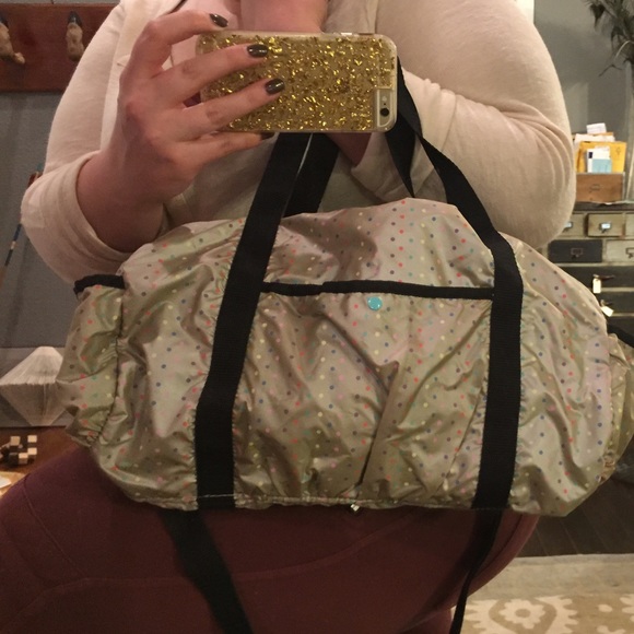 H&M Sporty Mini-Duffle Style Purse-Gold w/Mlti Dot - Picture 2 of 2