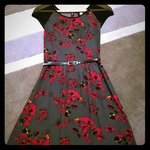 Poppy Print Kensie Dress with Sheer Cap Sleeves