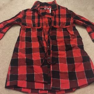 3/4 sleeve plaid button down shirt
