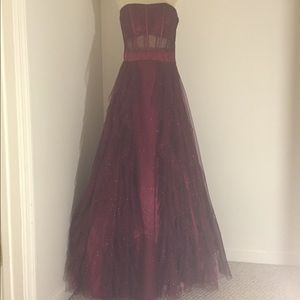 Burgundy ruffled formal dress