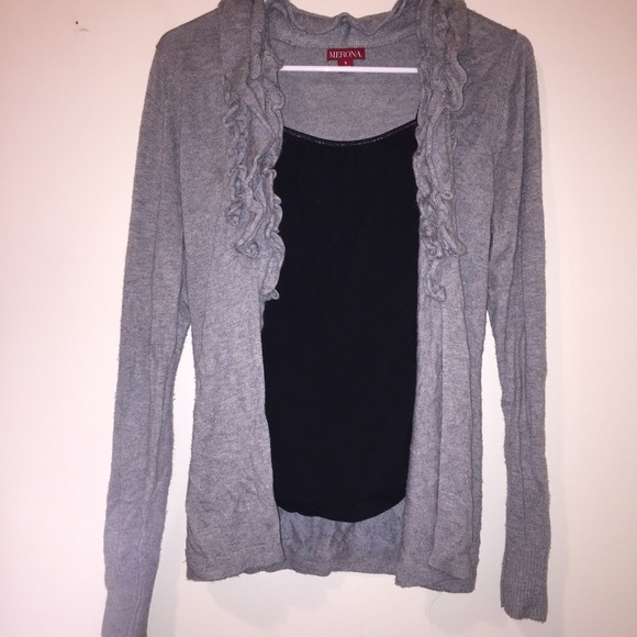 gray cardigan
