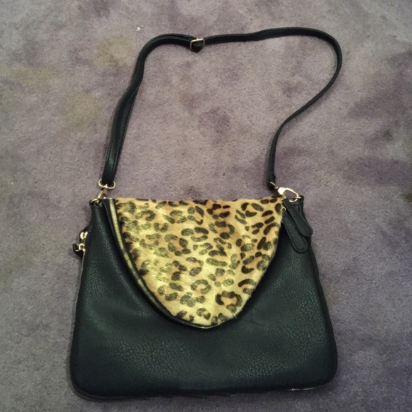 Leopard print and black leather purse