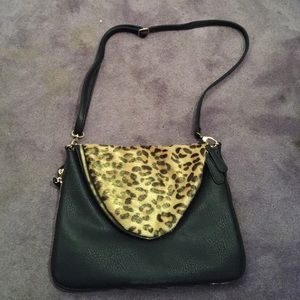 Leopard print and black leather purse