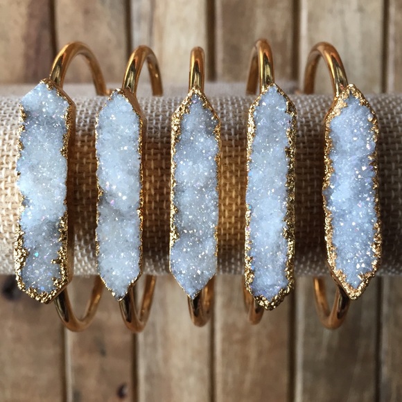 Jewelry - ✨SOLD OUT✨24k Gold Druzy Bar Bangles 