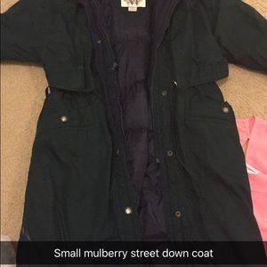 A down calf length coat