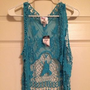 Teal lace vest