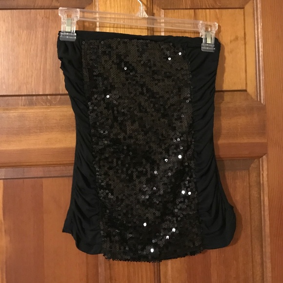 Black sequenced strapless top