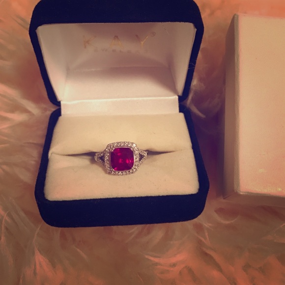 10k white gold ruby lab-created size 4.5
