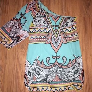 Turquoise one shoulder dress