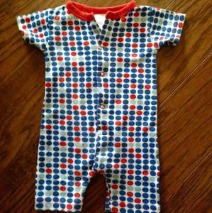 Red n blue organic polka dot Romper infant size 3-6m runs small so listed for 3 mnths.