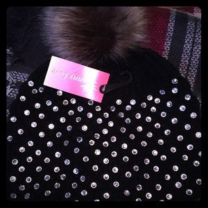 SOLD Bling Beanie with Faux Fir Pom Pom