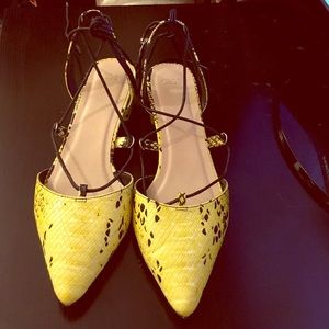 Asos lace-up pointed heels - yellow UK 6