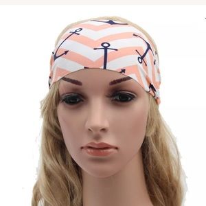 Boho yoga anchor pink elastic headband