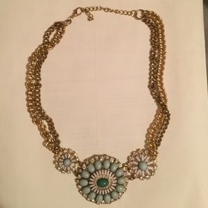 Fun blue and gold three stone necklace