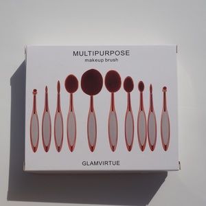 10 Piece Rose Gold & White Oval Makeup Brushes