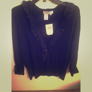 Navy Blue Chiffon Trimmed Cardigan brand nwt