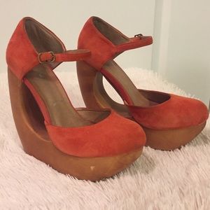 Jeffrey Campbell Orange Suede Wedges