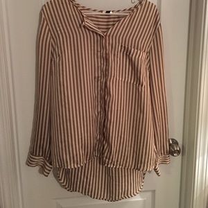 Silk Striped Blouse With Gold Detailing