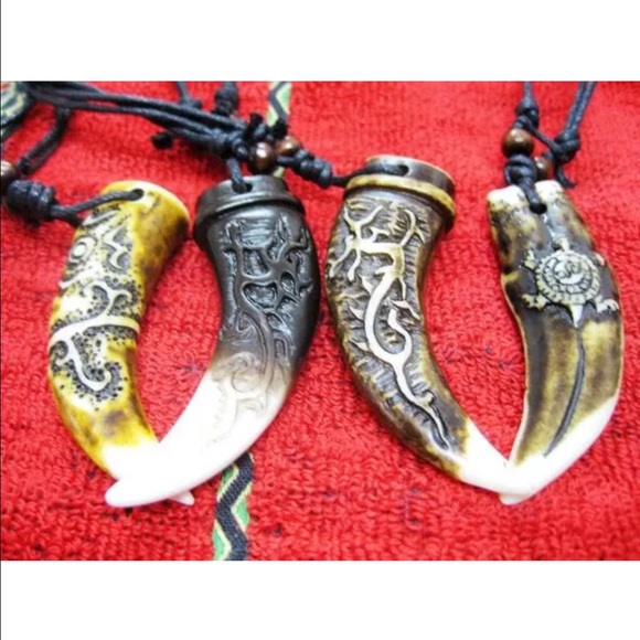 Four yak bone amulet horn pendant necklaces