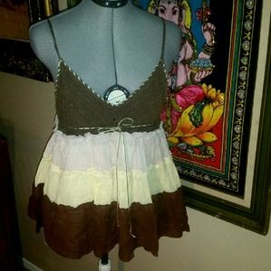 Crocheted flowy top with drawstring