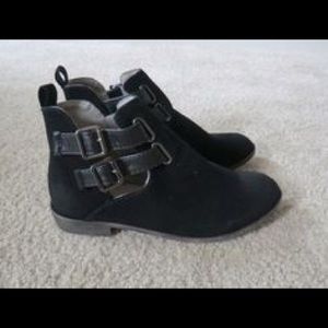 Buckle suede ankle boots