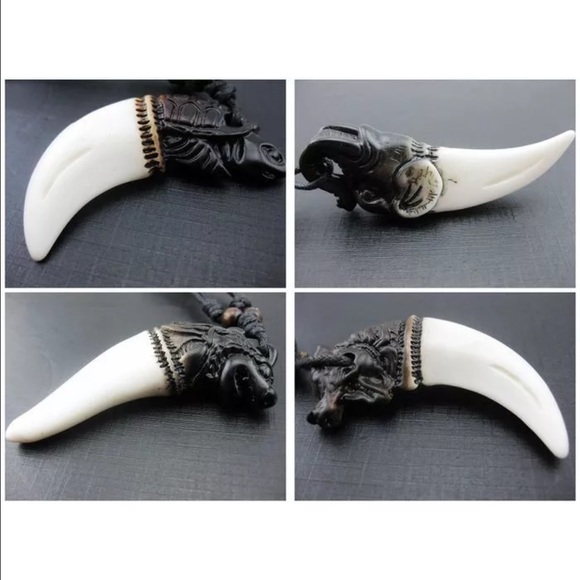 Carved horn amulet necklace