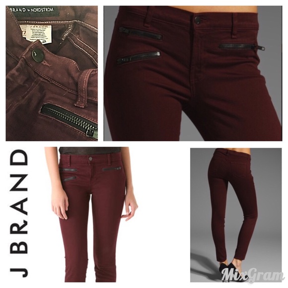 J Brand Skinny Zippered Zoey Bordeaux Pants - Picture 1 of 3