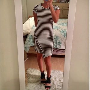 Striped black and white fitted short sleeve dress