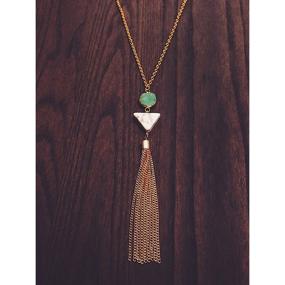 Long, handmade, druzy tassel necklace - Picture 1 of 2