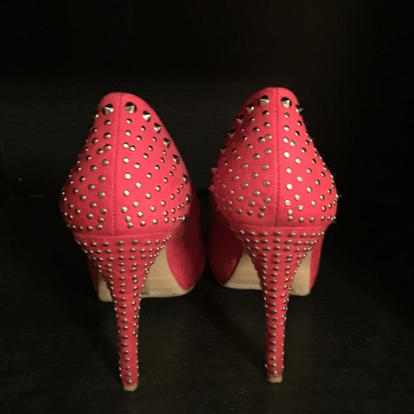 Red Platform Stud Heels - Picture 3 of 4
