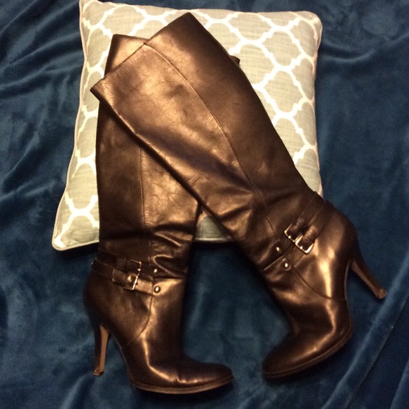 Black leather knee high boots