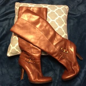 Brown leather knee high boots