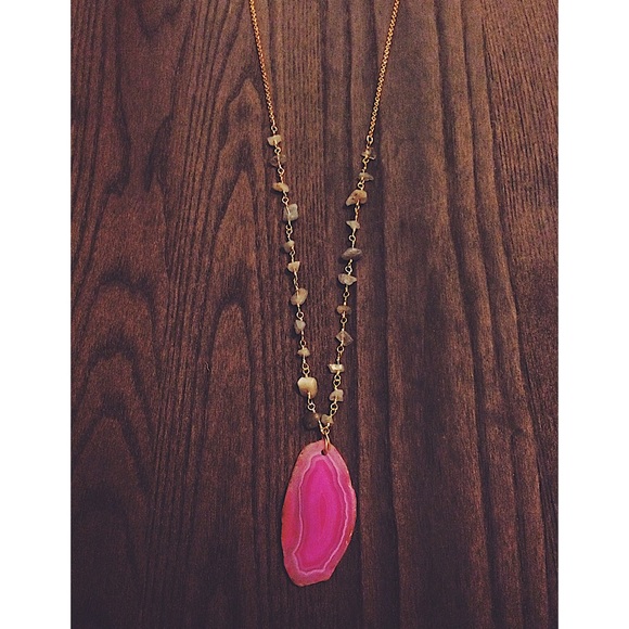 Long, handmade, agate necklace with rosary chain. - Picture 2 of 4