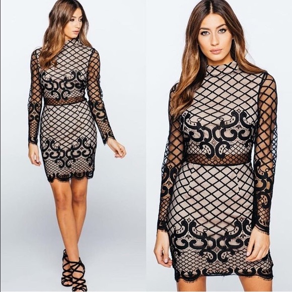 Christmas Sale! Black Mesh Overlay Dress