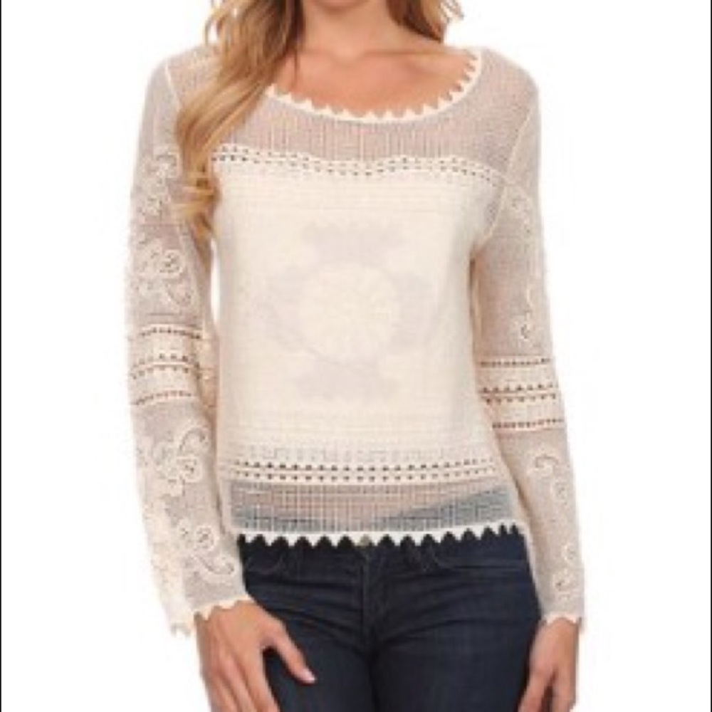 ⭐️NWT White Crochet Accent Top