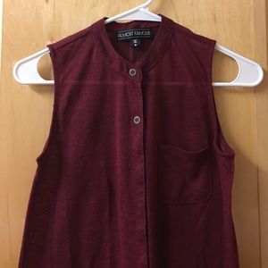 Burgundy Sleeveless Tie-Front Utility Top