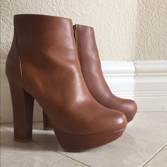 Rich Cognac Brown Leather Heeled Boots