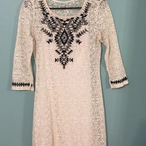 White & Black Tribal Print Lace Dress