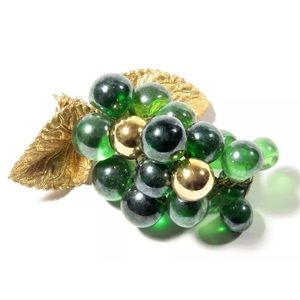 Antique hand wired Czech green glass berry Brooch