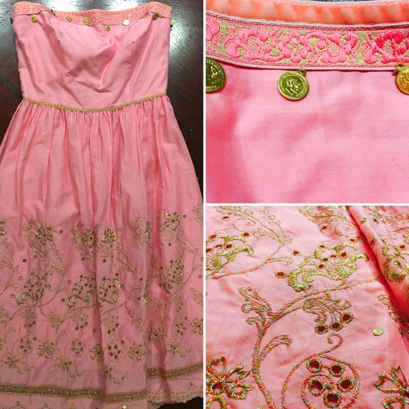Express pink strapless dress w/ Embroidery details