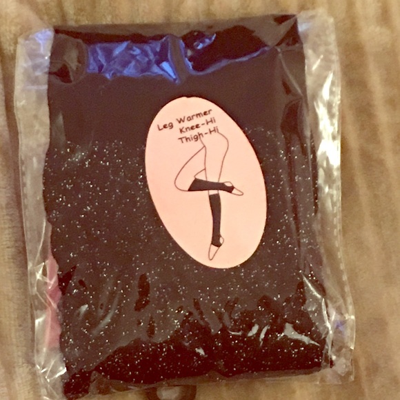 Black sparkly knee high leg warmers in package