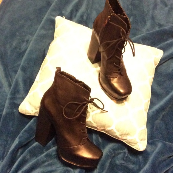 Black platform lace up booties