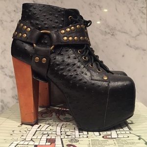 Jeffrey Campbell Lita Harness Black Ostrich Shoes
